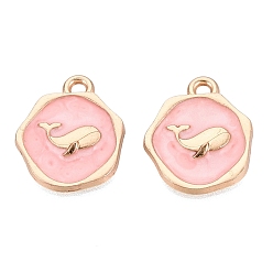 Pink Подвески из эмали и сплава, прелести кита, золотые, розовые, 17.5x14.5x2.5 мм, отверстие : 1.6 мм