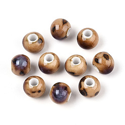 Цвет Древесины Фарфоровые бусины ручной работы, рондель, фантазии античного стекла фарфора, деревесиные, 8.2~9x7~7.5 мм, отверстие : 2.5~3 мм