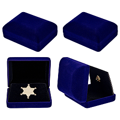 Синий Пластиковый чехол с бархатными упаковочными коробками для брошей, прямоугольные, синие, 6.1x7.8x3.25 см