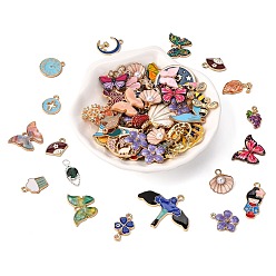 (52) Непрозрачная лаванда Подвески из сплава , разнообразные, разнообразные, разноцветные, 13~45.5x9~37x1~6 мм, отверстие : 1.2~2.2 мм