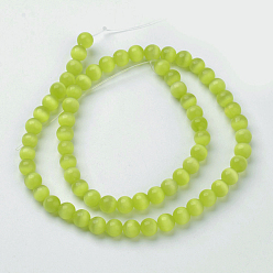 Yellow Green Cat Eye Beads, Round, Yellow Green, 6mm, Hole: 1mm, about 66pcs/strand, 14.5 inch/strand