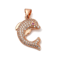 Розовое Золото Дельфин латуни микро проложить Цирконом подвески, без свинца и без никеля , розовое золото , 21x15x3 мм, отверстие : 3x4 мм