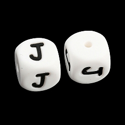 Letter J 20Pcs White Cube Letter Silicone Beads 12x12x12mm Square Dice Alphabet Beads with 2mm Hole Spacer Loose Letter Beads for Bracelet Necklace Jewelry Making, Letter.J, 12mm, Hole: 2mm