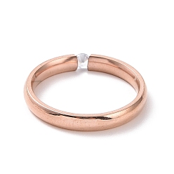 Розовое Золото Простое тонкое кольцо на палец с кристаллами и стразами, 201 женские украшения из нержавеющей стали, розовое золото , внутренний диаметр: 17 мм