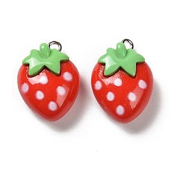 Клубника Непрозрачные подвески смолы, с железной платиной петлей, клубника, 22x16x9 мм, отверстие : 2 мм