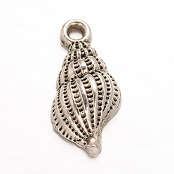 Античное Серебро Тибетский стиль подвески раковины сплава, без свинца и без кадмия, античное серебро, 20x10x4 мм, отверстие : 2 мм
