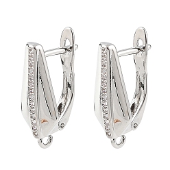 Platinum SHEGRACE Brass Micro Pave Cubic Zirconia Hoop Earring Findings, with Loop, Cadmium Free & Lead Free & Nickel Free, Platinum, 19.5x11.5x8mm, Hole: 1.2mm, Pin: 1mm