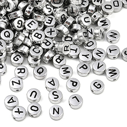Серебро 1000 непрозрачные акриловые бусины, плоские круглые с буквы, серебряные, 7x3.5 мм, отверстие : 1.5 мм