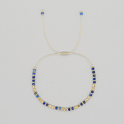Lapis Lazuli Adjustable Boho Natural Lapis Lazuli Faceted Rondelle Braided Bead Bracelets, 11.02 inch(28cm)