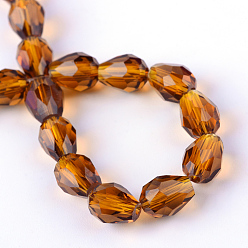 Chocolate Transparent Glass Bead Strands, Faceted Teardrop, Chocolate, 8x6mm, Hole: 1mm, about 65pcs/strand, 17.99 inch(45.7cm)