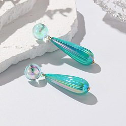 Темно-бирюзовый Серьги-гвоздики из смолы в форме капли, темные бирюзовый, 70x16 мм