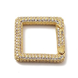 Golden Brass Micro Pave Clear Cubic Zirconia Spring Gate Rings, Cadmium Free & Lead Free, Square, Golden, 25x25x4mm