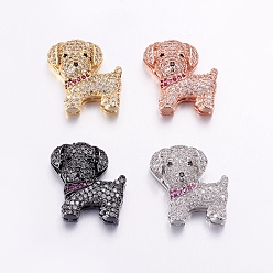 Mixed Color Brass Micro Pave Cubic Zirconia Puppy Pendants, Multi-strand Links connectors, Long-Lasting Plated, Labrador Retriever Dog, Mixed Color, 18x17.5x7mm, Hole: 1x4mm