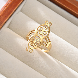 Цветок 304 открытые кольца манжеты из нержавеющей стали, золотые, цветок, размер США 7 (17.3 мм)