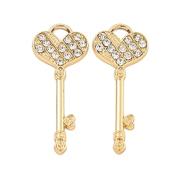 Golden UV Plating Alloy Rhinestone Pendants, Key, Golden, 36x15x2.5mm, Hole: 4x5mm