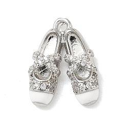 Платина Латунные микро проложить кубического циркония подвески, балетки прелести, Эмаль стиле, долговечный, без кадмия и без свинца, платина, 13.5x10.5x3 мм, отверстие : 1.2 мм