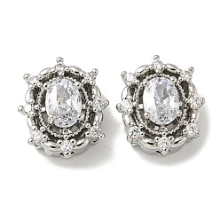 Платина Латунные микро проложить кубического циркония бусы, без кадмия, без никеля и без свинца, овальные, платина, 15x13x8 мм, отверстие : 1.5 мм