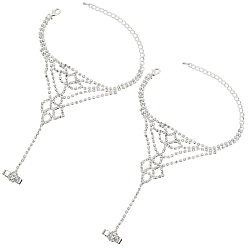 Серебро 2шт. браслет с теннисным кольцом и кристаллами из горного хрусталя, латунный браслет-цепочка с регулируемым кольцом на палец, ручная цепочка для женщин, серебряные, 6-3/4 дюйм (17.3 см), внутренний диаметр: 3/4 дюйм (1.81 см)