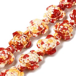 Малиновый Синтетические бусины, окрашенные в бирюзовый цвет, эффект впрыска топлива, Морская черепаха, малиновый, 17~18x14~14.5x7 мм, отверстие : 1.6 мм, около 22~23 шт / нитка, 14.96''~15.35'' (38~39 см)