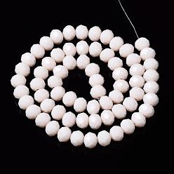 Creamy White Opaque Solid Color Glass Beads Strands, Faceted, Rondelle, Creamy White, 8x6mm, Hole: 1mm