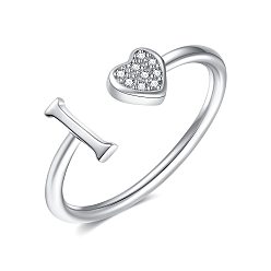 Letter I Регулируемые латунные манжеты со стразами для женщин, Сердце и письмо, платина, Буква "i", внутренний диаметр: 15~20 мм