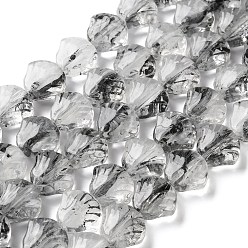 Black Inner Flower Handmade Lampwork Beads Strands, Shell Shape, Black, 11x12x7mm, Hole: 1mm, about 24pcs/strand, 10.24 inch(26cm)