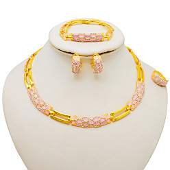 Pink Ожерелья из сплава с рисунком змеиной кожи, украшенные эмалью и стразами, а также наборы браслетов с кольцами и звеньями, розовые, 390 мм