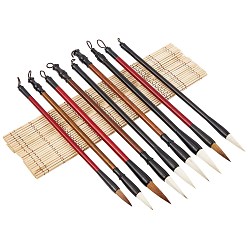 Antique White Calligraphy Brushes Pen Set, with Roll-up Bamboo Brush Holder, for Professional Calligraphy, Antique White, 300~305x245~295x2.5~5.5mm