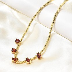Красный Подвеска в форме капли из латуни с инкрустацией кубическим цирконием, круглые бусы., долговечный, стойки покрытие, без кадмия и без свинца, реальный 18 k позолоченный, красные, 16.93 дюйм (43 см)