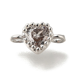 Прозрачный Стойка покрытие латунь кубический цирконий сердце звенья соединительные подвески, долговечный, без кадмия, без никеля и без свинца, серебряный цвет гальваническим, прозрачные, 9x5x3.5 мм, отверстие : 1.2 мм