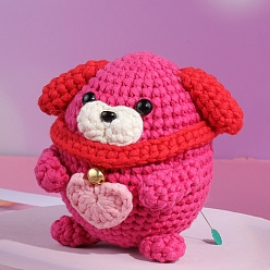 Red DIY Dog Knitting Kits for Beginners, including Stuffing Cotton, Crochet Hook, Stitch Marker, Craft Eye & Nose, Cored Cotton Thread, Plastic Needle, Hot Melt Glue Stick, Instruction, Red, 11x9x12cm