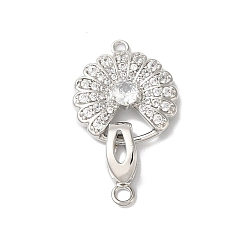 Платина Реечное покрытие латунь микро паве прозрачный кубический цирконий складные застежки, без кадмия и без свинца, долговечный, плоско-круглые, платина, 28 мм, отверстие : 2 мм