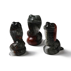 Гелиотроп Украшение дисплея из натурального кровавого камня, змея, 27~30.5x33~35.5x53~54 мм