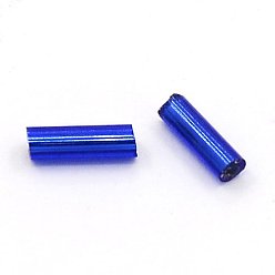Medium Blue Glass Bugle Beads, Silver Lined, Medium Blue, 6~8x1.8mm, Hole: 0.6mm, 10000pcs/pound