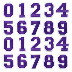 Purple Computerized Embroidery Cloth Iron On Patches, Costume Accessories, Appliques, Number 0~9, Purple, 46.5~49.5x22.5~40x1.5mm, 10pcs/set, 4sets/bag