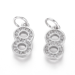 Number Латунные микропаве прозрачные кубические циркониевые подвески, с целью перехода в кольце, число, платина, кол. 8, 12.5x7x2 мм, отверстие: 3 мм