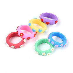 (52) Непрозрачная лаванда Ручной полимерной глины палец кольца, цветок / сердце, разноцветные, 7.5~8 мм, внутренний диаметр: 18.5~20 мм