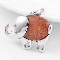 Камень с Пылевым Золотом Слон платины тон латуни синтетический голдстоуновские подвески, 31x37x9 мм, отверстие : 5x8 мм