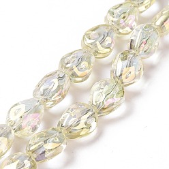 Лимонный шифон Прозрачные стеклянные бусины гальваническим пряди, с покрытием цвета радуги, слеза, лимонный шифон, 11x9x6.6 мм, отверстие : 1.1 мм, около 55 шт / нитка, 24.25 дюйм (61.6 см)