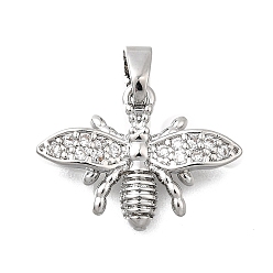 Bees Латунные микро проложить кубического циркония подвески, платина, Пчелы, 13.5x19x3 мм, отверстие : 5x2.5 мм