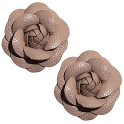 Dark Salmon Imitation Leather Shoe Buckle Clips with Iron Clip, Shoe Decorations, Flower, Dark Salmon, 65x65mm
