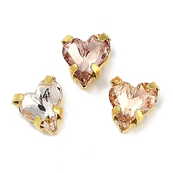 Золотой Латунные стеклянные стразы пришивные стразы, сердце, разноцветные, золотые, 9x8x5 мм, отверстие : 1 мм