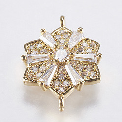 Золотой Латунные микро проложить кубических ссылки циркония, без свинца и без кадмия, цветок, золотые, 19.5x14x4 мм, отверстие : 1 мм