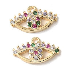 Настоящее золото 18K Латунные микропаве прозрачные подвески с фианитом, Очарование глаз, без кадмия и без свинца, долговечный, стойки покрытие, реальный 18 k позолоченный, 8x14x2.5 мм, отверстие : 1 мм