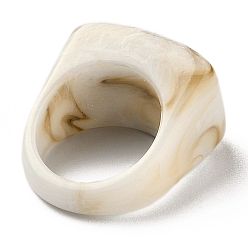 Linen Resin Finger Rings, Imitation Gemstone Style, Rectangle, Linen, US Size 6, Inner Diameter: 17mm