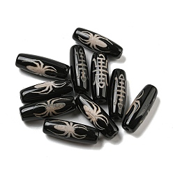 Spider Pattern Тибетского стиля DZI бисер нитей, Натуральные окрашенные агатовые бусины, рис, чёрные, рисунок паука, 28.5~30x10 мм, отверстие : 2~2.5 мм