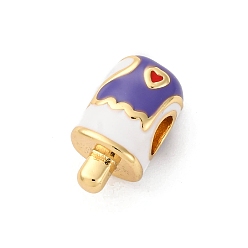 Лиловый Латунь эмаль европейские шарики, бусины с большим отверстием, мороженое, без кадмия и без свинца, стойки покрытие, долговечный, реальный 18 k позолоченный, сирень, 15.5x8.5x8.5 мм, отверстие : 4.5 мм