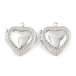 Платина Стойки обшивки латунь медальона подвески, долговечный, без свинца и без кадмия, сердце, платина, 24x21x6 мм, отверстие : 1.5 мм, внутренний диаметр: 13x14 мм