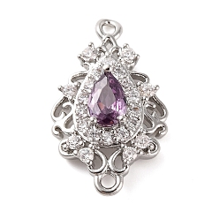 Фиолетовый Шармы-соединители из латуни с паве из кубического циркония, полые слезоточивые ссылки, платина, фиолетовые, 20x12x5 мм, отверстие : 1.2 мм