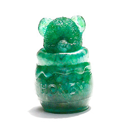 Авантюрин Украшение дисплея скульптуры из натурального авантюрина, для домашнего офисного стола, медведь с горшочком меда, 37x52 мм